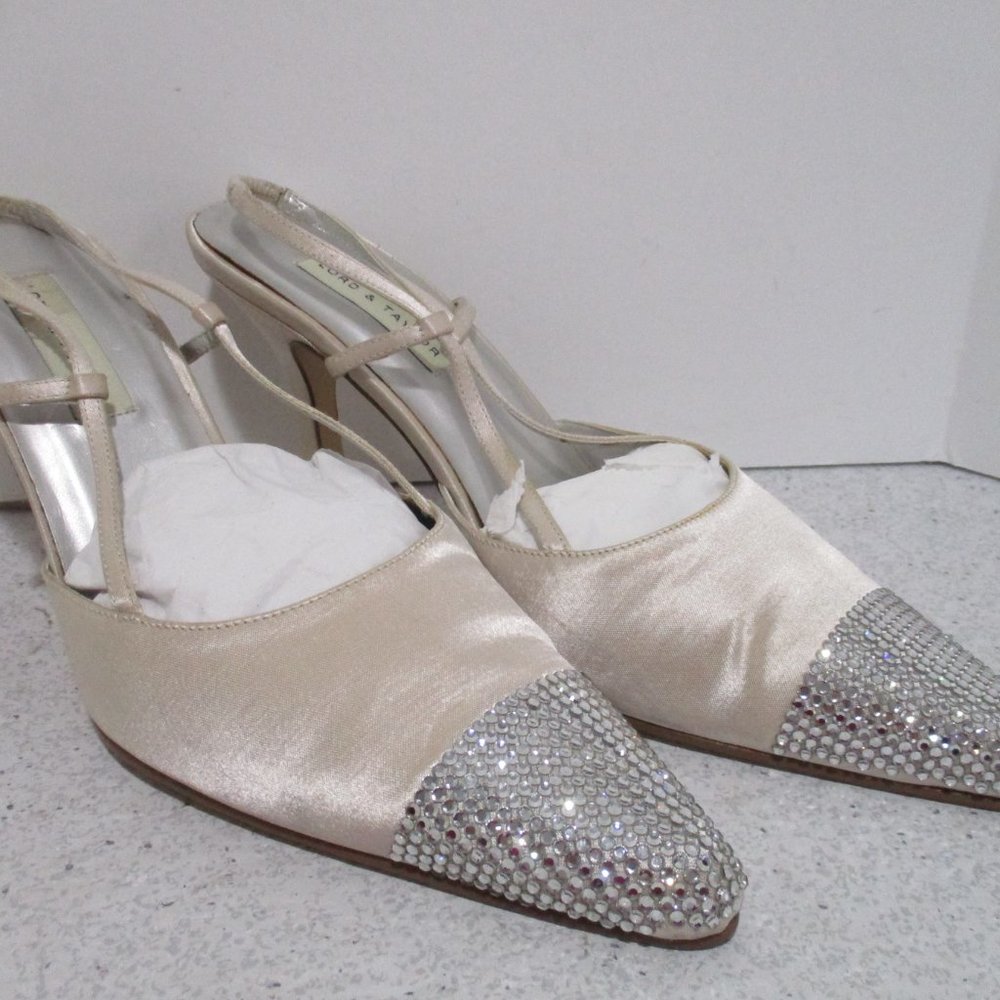 *Lord and Taylor 'STARLET' Pink Champagne Slingbacks Satin w Rhinestone Toe Tip